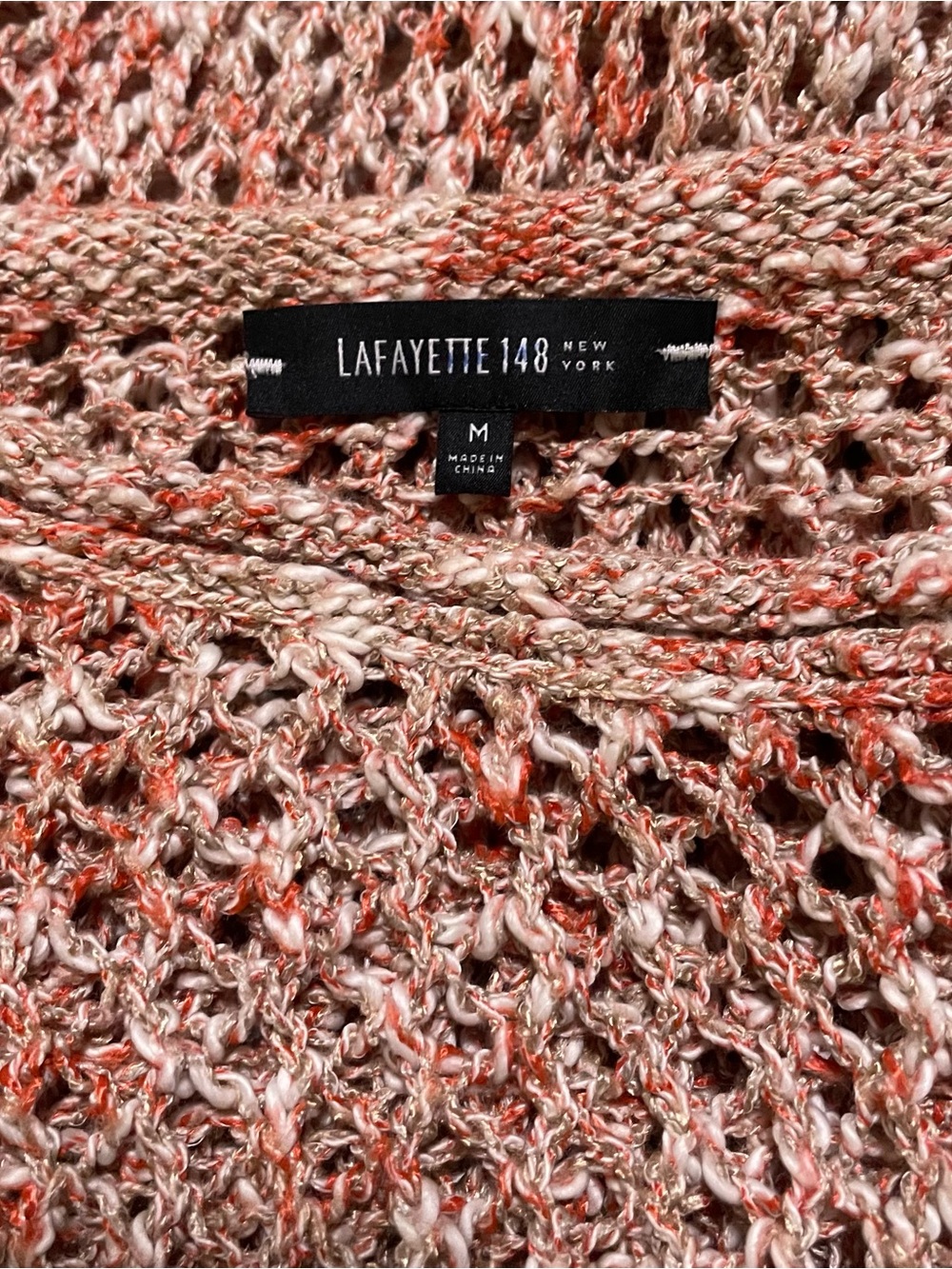 Lafayette 148 New York Peach-Pink Open Weave Crew Sweater